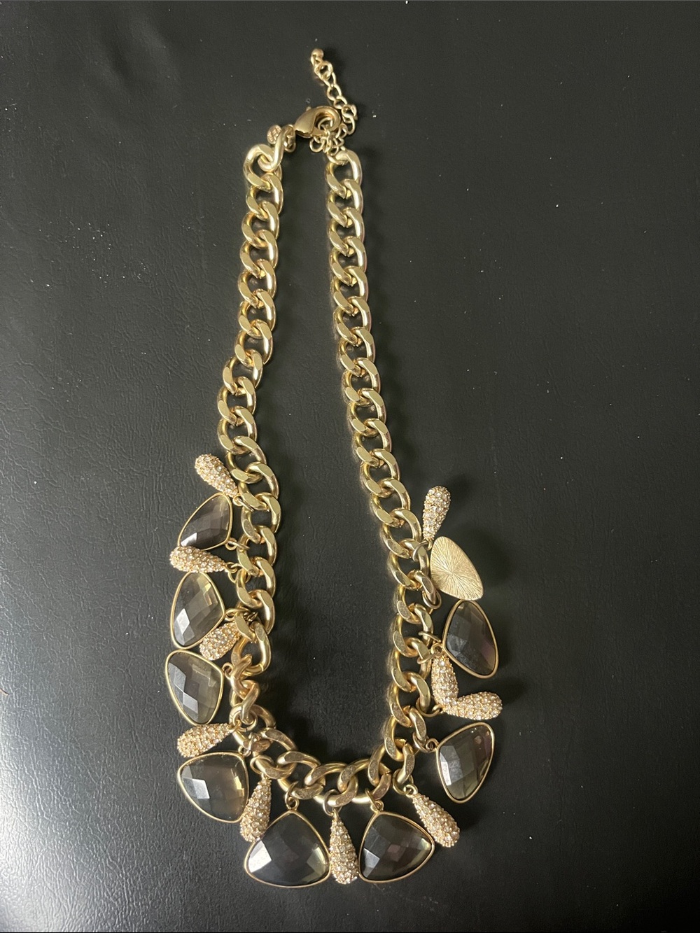 Gold Statement Necklace with Smoky Crystal Drops